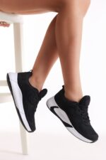 Unisex Siyah Beyaz Spor Ayakkabi V2901 - Resim 3