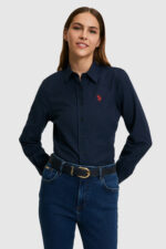 USPoloAssn Kadin Lacivert Uzun Kollu Basic Gomlek 50316711 Vr033